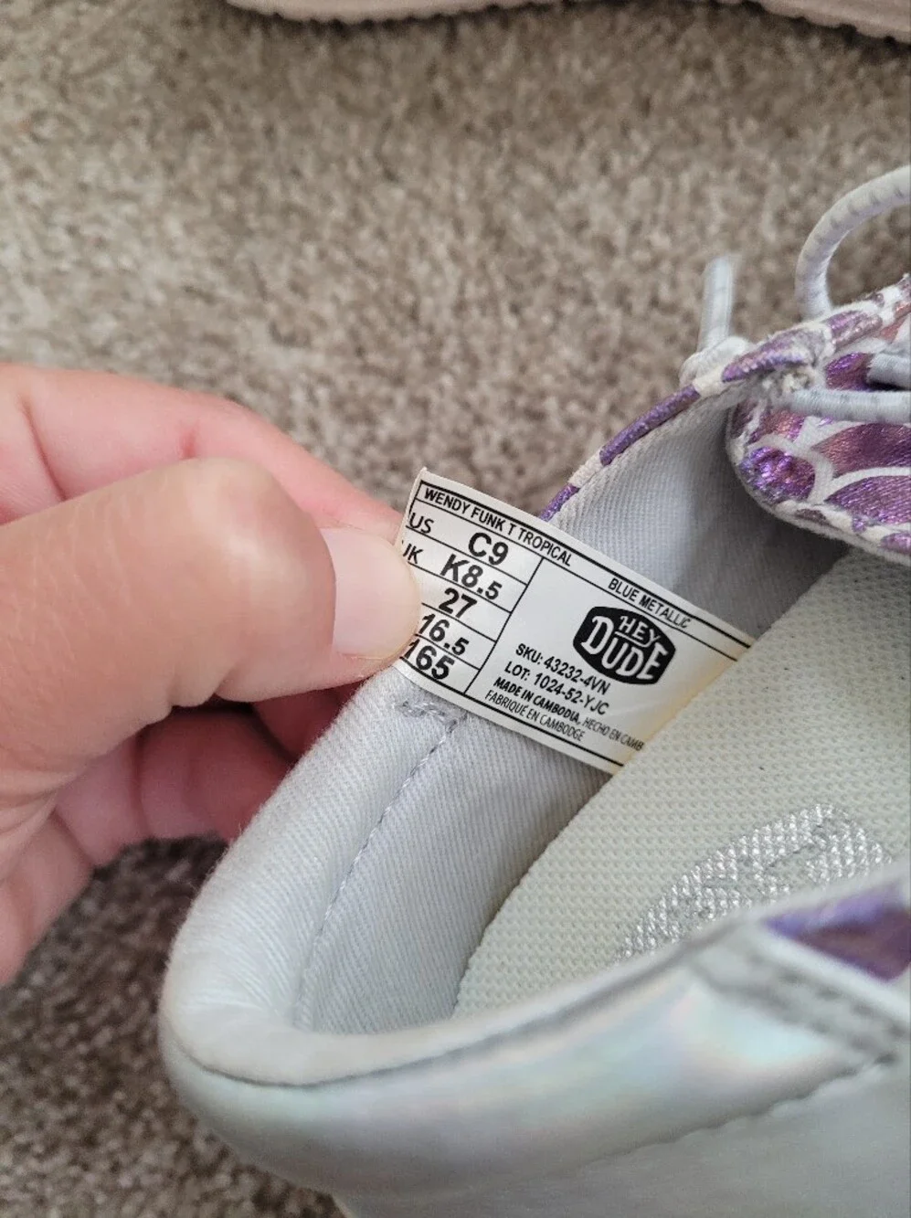 Hey Dude Kids Wendy Funk Purple Slip On Shoes Size 9